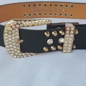 Women's Glam Bling Bedazzled Western Cowgirl Leather Belt with Rhinestones Studs